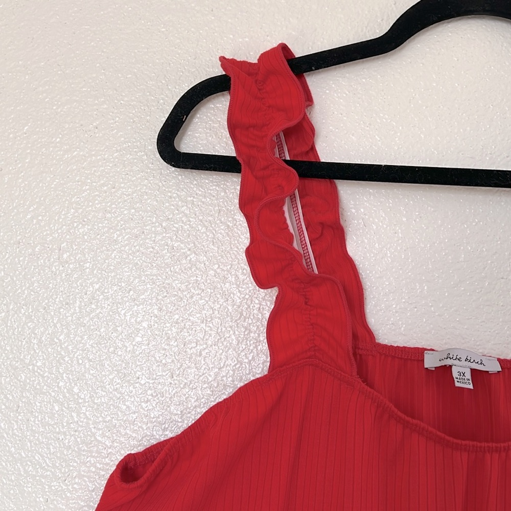 white birch Red Ribbed Ruffle-Strap Tank Top - Picture 3 of 5